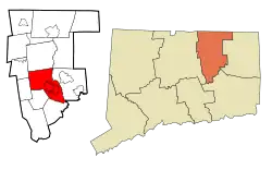 Coventry's location within Tolland County and Connecticut