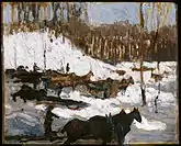 Logging, Spring, Algonquin Park, Spring 1916. Sketch.  Private collection