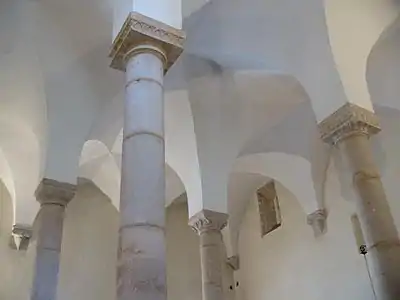 Interior of the Tomar Synagogue showing the pillars and vaulting