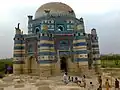 Close up view of the mosaic tiles decorating the mausoleum