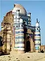 Side view of the tomb showing only half the structure is still standing