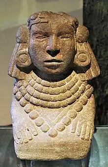 Photograph of an ancient bust of an Aztec goddess