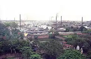 The small leather factories of the Topsia crossing or JBS Haldane avenue and Gobinda Chandra Khatik Road crossing of Kolkata. This photograph was taken from the Vishwakarma Building.