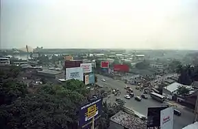 The Topsia crossing or J B S Haldane avenue and Gobinda Chandra Khatik Road crossing of Kolkata, where the Science City is seen in the background. This photograph was taken from the Vishwakarma Building.