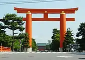 Torii or traditional Japanese gate. Heian-jingū. Sakyō-ku, Kyoto.