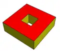 Toroid (genus 1) with two 1-holed-faces.V=16, E=24, F=10, H=2.2-connected