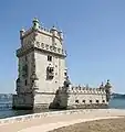 The ornate bastions and tower of the Belém Tower, iconic symbol of Lisbon and defensive bulwark on the Tagus River