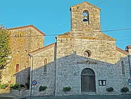 The church and tower in Laugnac