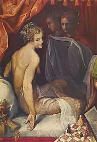 Hyacinthe and Climène at Their Morning Toilet (detail) by Toussaint Dubreuil, a scene from Pierre de Ronsard's Franciade (c.1602) (Louvre)