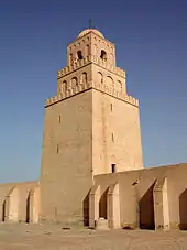 The unique minaret of the Great Mosque of Kairouan, the oldest surviving Muslim minaret.