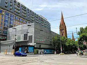 Acoustic shed built at City Square to allow for the construction of Town Hall station as part of the Metro Tunnel project, 2020.