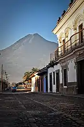 Town Street, Lake Atitlán, Guatemala with Volcano