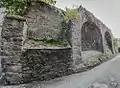 Drogheda's town wall running beside St. Laurence Gate at Featherbed Lane.