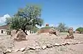 Adobe Ruins of Tubac Presidio.  Above-ground ruins date from the early 1900s while below-ground foundations are from the mid- to late 1700s