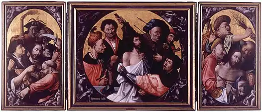 Passion Triptych [fr; nl], by a follower of Bosch, c.1530-1540,  in the Museu de Belles Arts de Valencia