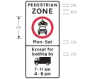 No motor vehicles allowed in pedestrian zone Mondays to Saturdays except for loading from lorries between 7am & 11am and between 4pm and 8pm