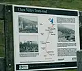 Sign showing ownership of the valley by United Utilities and old maps of the tram that once ran through the valley