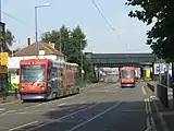 Trams 09 and 14 on the street running section in Wolverhampton in 2006