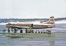 A four-engined aircraft on the ground