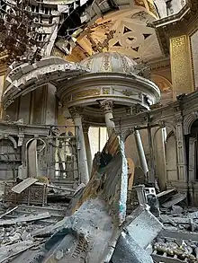 Interior of the cathedral after  the missile attack