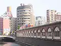 Mansei bridge in 2006, looking south-eastward from the next road bridge