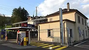 Two-story building with hipped roof