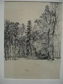 Ink landscape showing a group of trees