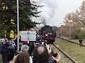Steam locomotive arriving at San Giovanni d'Asso
