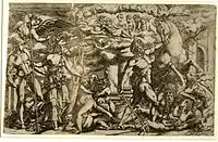 Contest of Athena and Poseidon, c.1542/43 Etching after Rosso Fiorentino's design, probably for the Gallery of François, perhaps in stucco rather than paint, and no longer surviving, if it was ever executed.