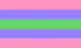 Trigender pride flag, made up of five horizontal stripes; which are, from top to bottom, pink, blue, green, blue, and pink.