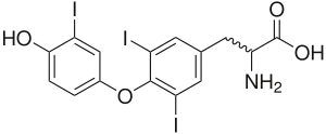 Triiodothyronine (T3), another thyroid hormone.