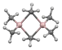 Trimethylaluminium is an organometallic compound with a bridging methyl group.  It is used in the industrial production of some alcohols.