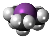 Space-filling model of the trimethylstibine molecule