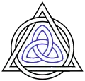 Triquetra in blue as part of an interlaced Celtic decorative symbol. (Later adopted by Christian iconography as representative of "the Trinity")