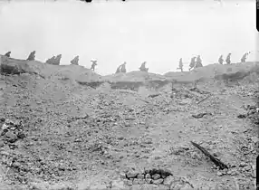 Troops passing Lochnagar Crater, October 1916 (IWM Q 1479)