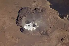 Trou au Natron seen from northeast; Toussidé lava flows upper right corner and Doon Kidimi lower right corner