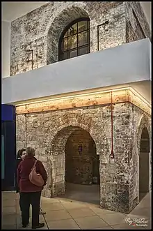 The newly uncovered entrance to Trowbridge Museum, featuring the original brickwork which has survived notable fires, 2020.