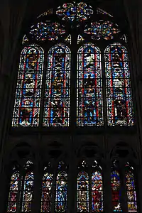 Upper windows of the choir (Bay 208); Parable of the Wise and Foolish Virgins