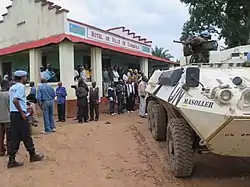United Nations forces pictured by Tshimbulu's town hall in February 2017