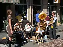 Several members of Tuba Skinny performing on the streets of New Orleans