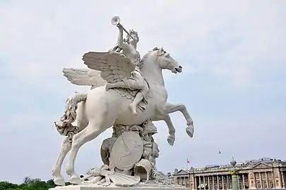 Copy of "Fame Riding Pegasus" by Antoine Coysevox at the entrance to the Tuileries Garden