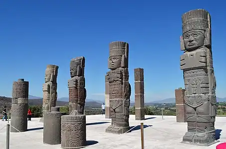 Colossal Toltec atlantes, Tula, Hidalgo, Mexico, c. 900–1100, approximate height: 4.88 m