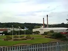 Papermills with chimney stacks
