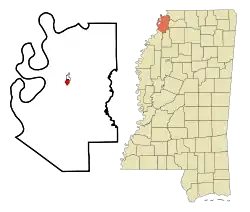 Location of Tunica in Tunica County