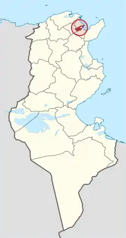 Map of Tunisia with Tunis highlighted