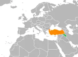 Map indicating locations of Kurdistan Region and Turkey