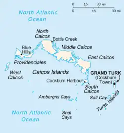 Map showing Cockburn Town's position with Turks and Caicos