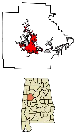 Location of Tuscaloosa in Tuscaloosa County, Alabama