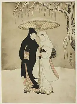 Two Lovers Beneath an Umbrella in the SnowHarunobu, c. 1767