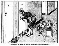 "I though so; none for number 8 and two cups for number 7!", cartoon by Syd Miller (Smith's Weekly, 21 September 1940).